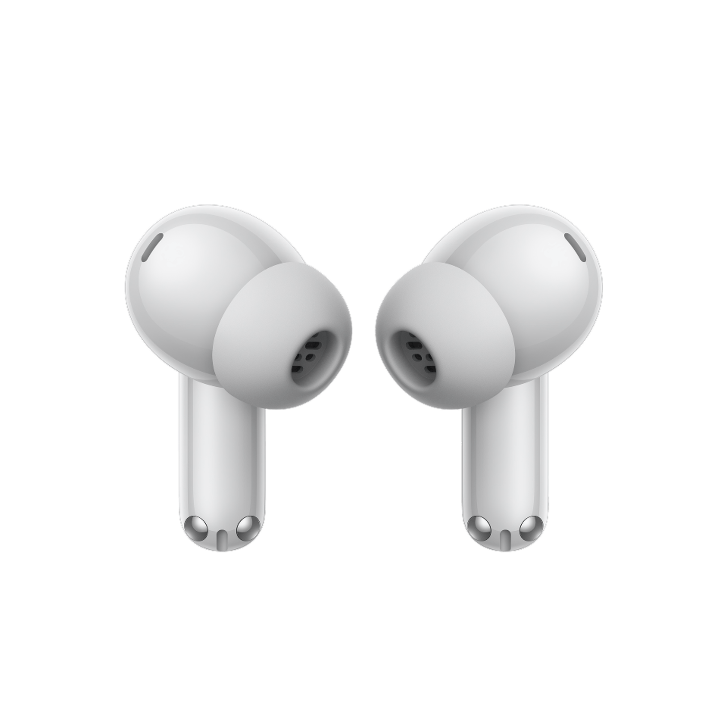Front view of OnePlus Nord Buds 4 Pro white wireless earbuds