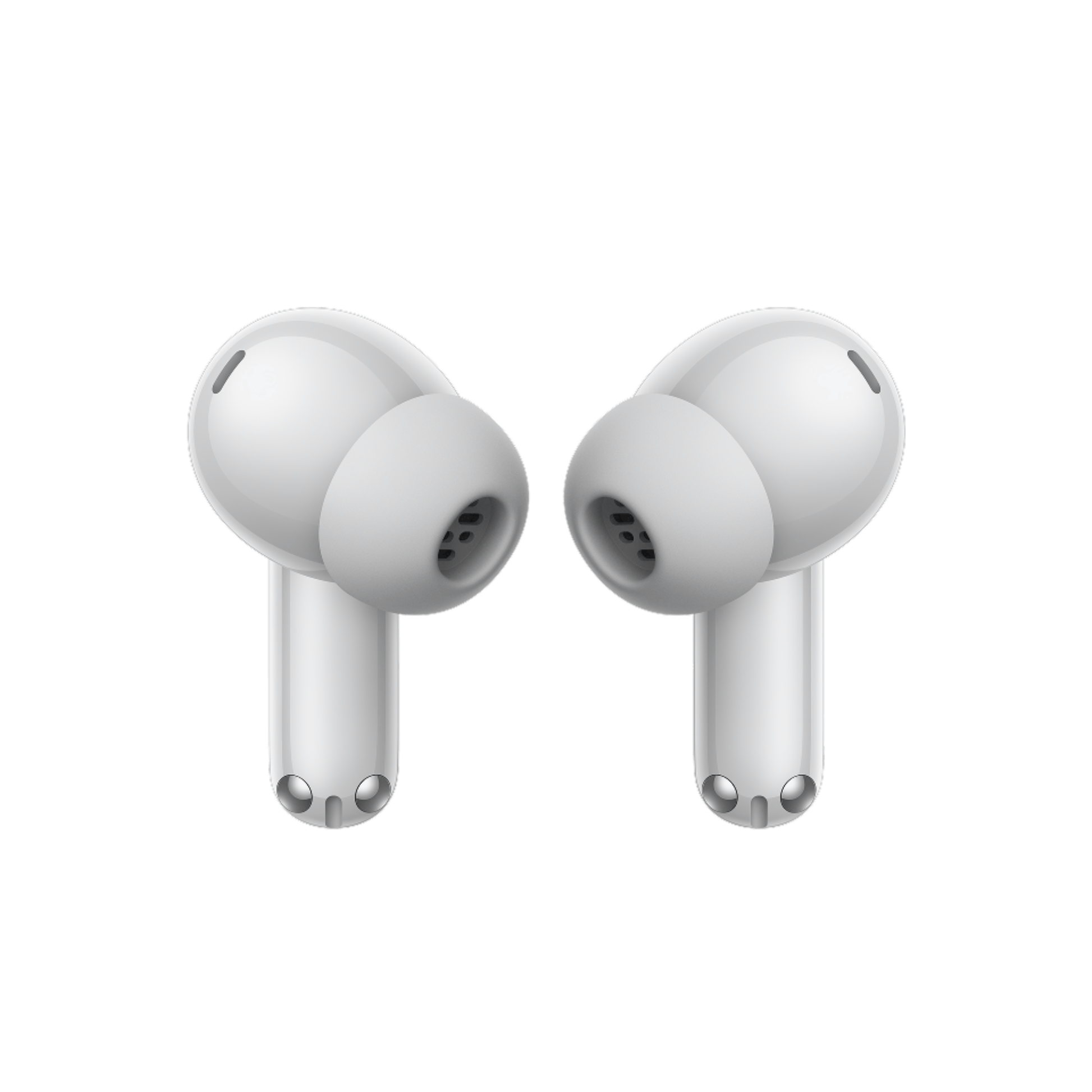 Front view of OnePlus Nord Buds 4 Pro white wireless earbuds