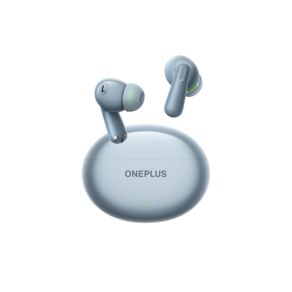 OnePlus Nord Buds 3 Blue TWS earbuds floating out of open charging case angled view