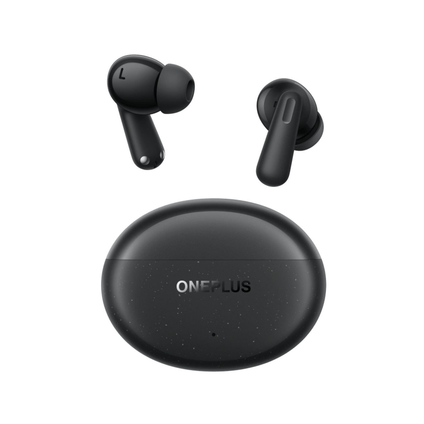 OnePlus Nord Buds 3 Pro Black TWS earbuds floating out of closed charging case angled view