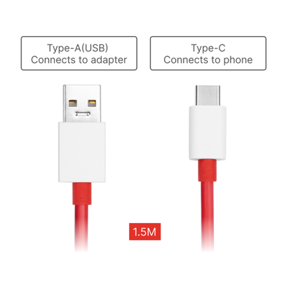 OnePlus USB-A to Type-C Cable 10A 1.5M with red cable and USB-A and Type-C connectors