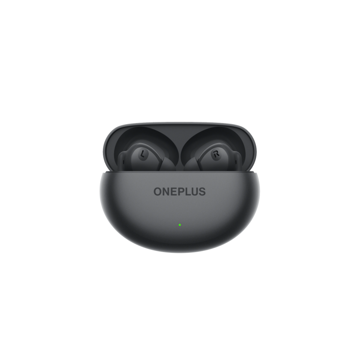 OnePlus Nord Buds 3 Black charging case open front view with both earbuds seated inside