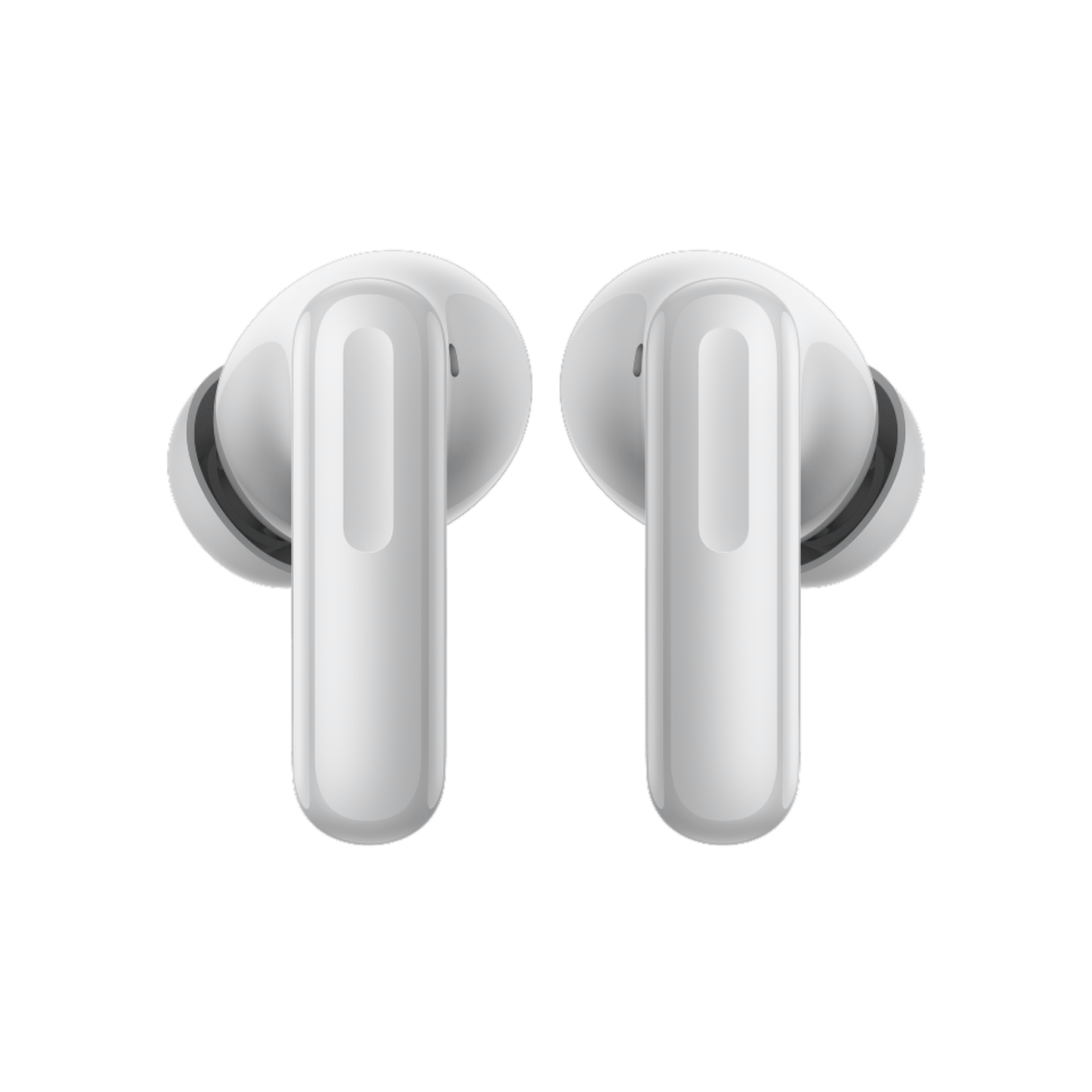 Rear view of OnePlus Nord Buds 4 Pro white wireless earbuds