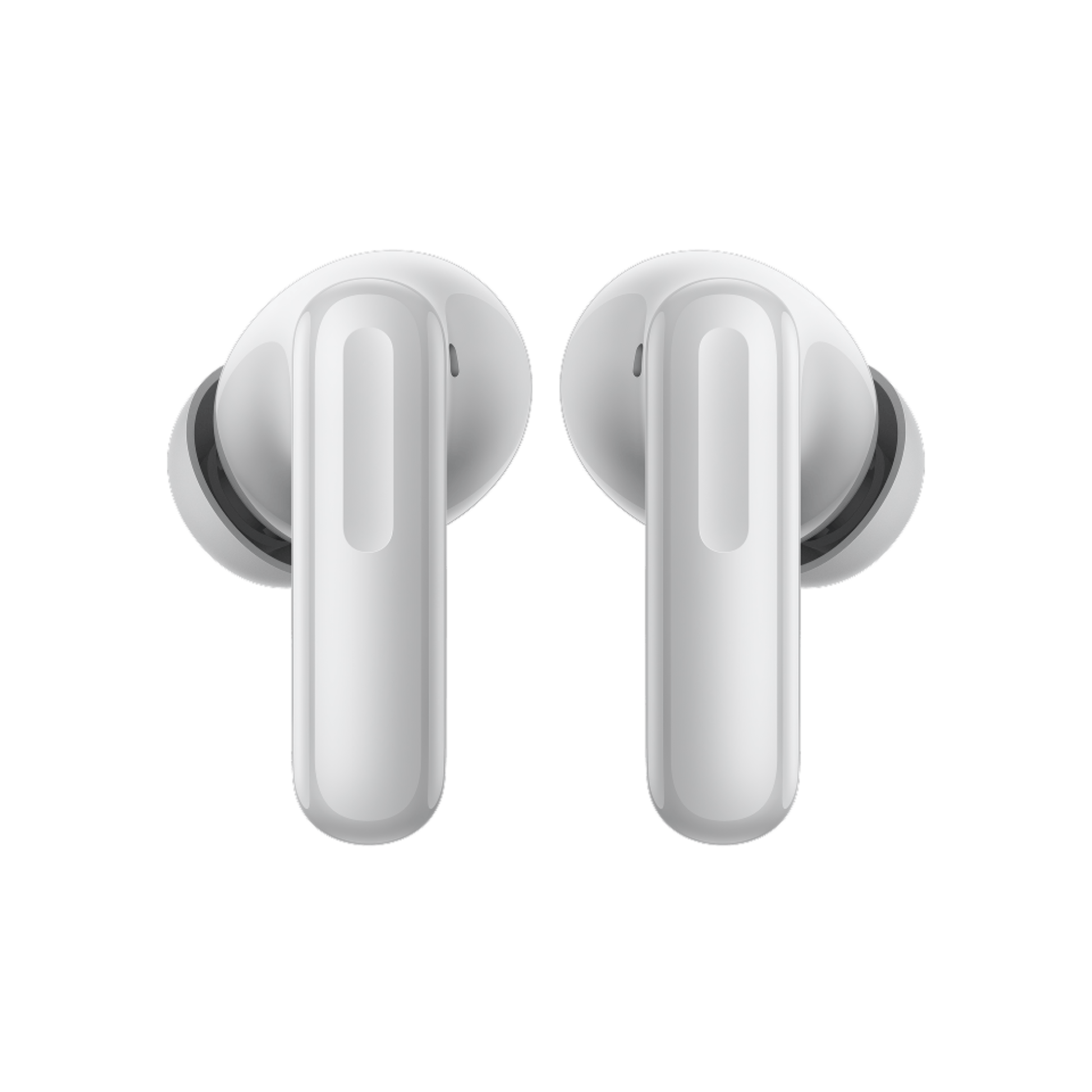 Rear view of OnePlus Nord Buds 4 Pro white wireless earbuds