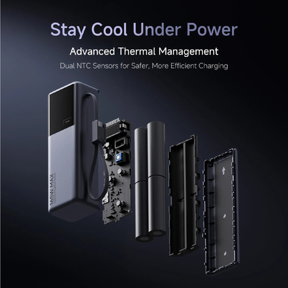 Xiaomi Power Bank 20000 165W advanced thermal management exploded view showing dual NTC sensors and internal construction