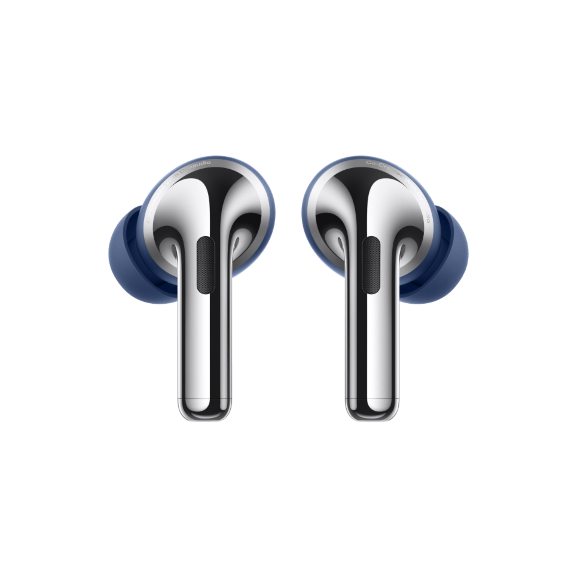Close-up detail view of OnePlus Nord Buds 4 Pro blue wireless earbuds