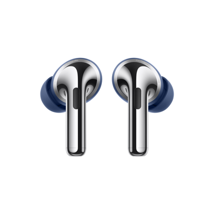 Close-up detail view of OnePlus Nord Buds 4 Pro blue wireless earbuds