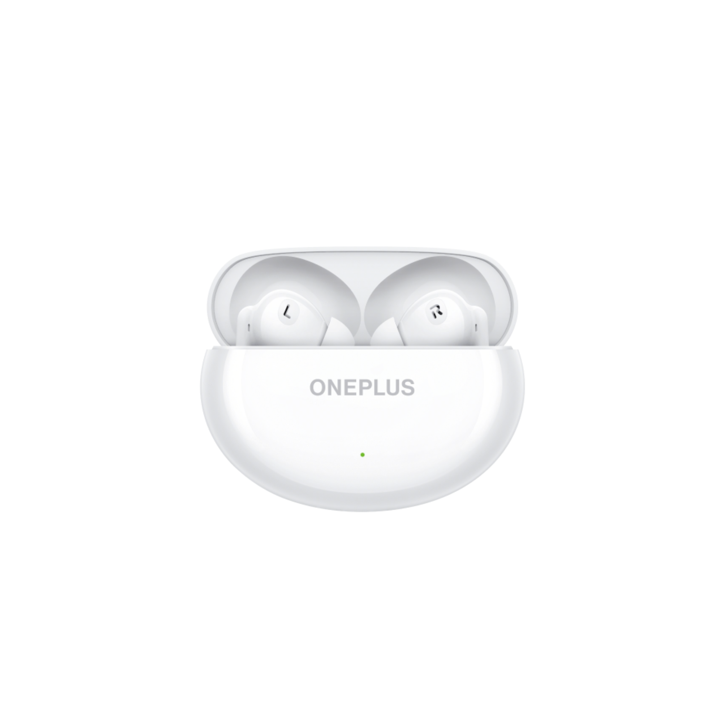 OnePlus Nord Buds 3 White charging case open front view with both earbuds seated inside
