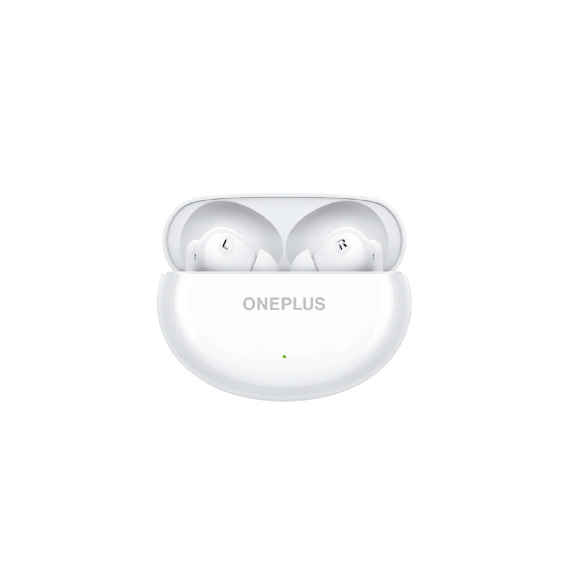 OnePlus Nord Buds 3 White charging case open front view with both earbuds seated inside