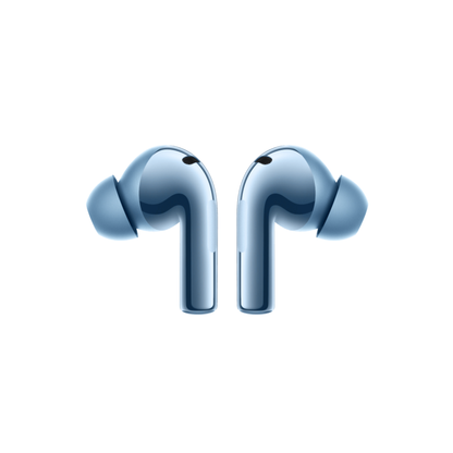 OnePlus Buds 3 Blue wireless earbuds side view showing curved stem and ear tip design