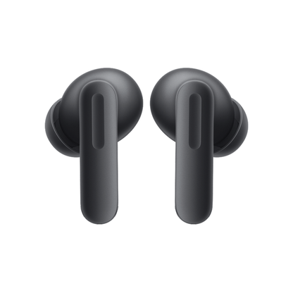 OnePlus Buds 4 Black wireless earbuds close-up showing oval stem and silicone ear tips