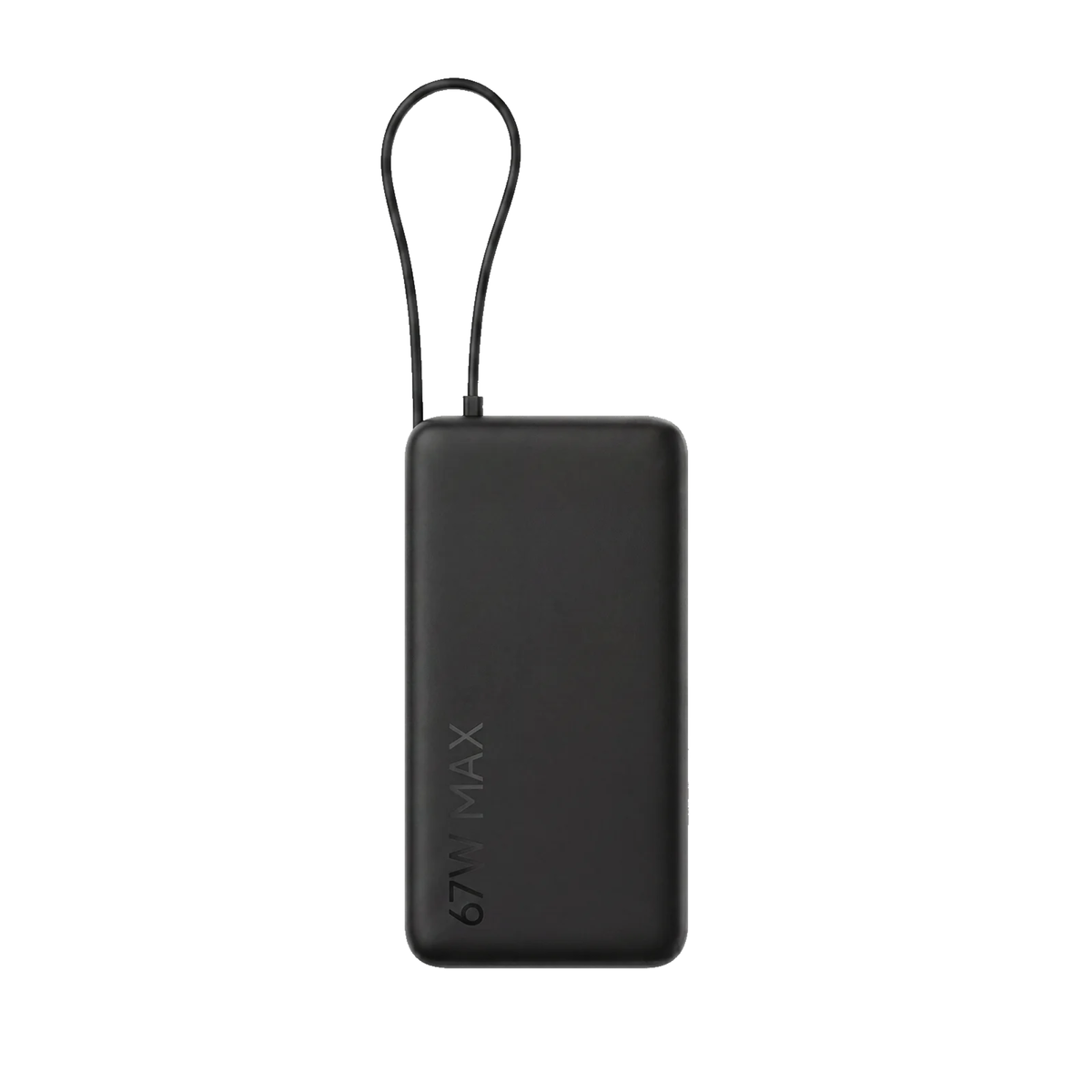 Xiaomi Power Bank 5i 20000 67W Black front view showing 67W MAX branding and built-in Type-C cable