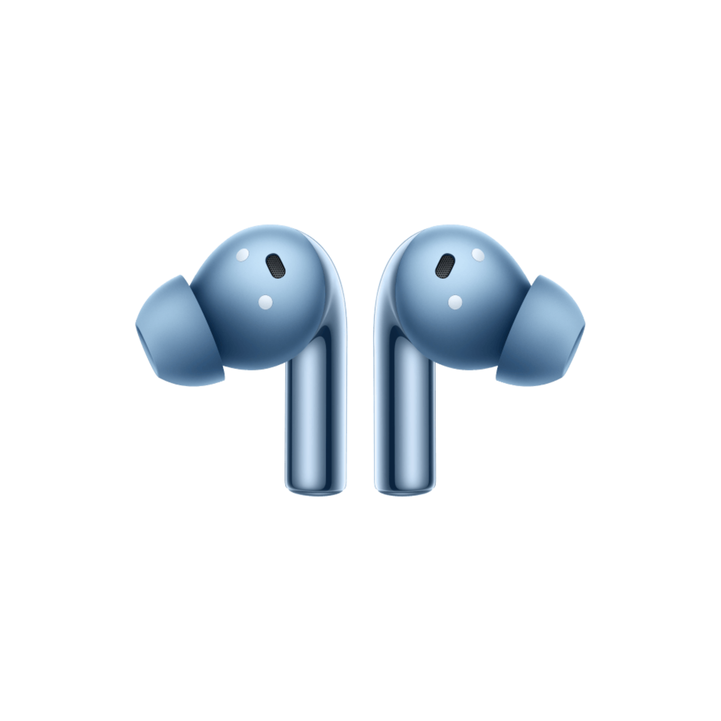 OnePlus Buds 3 Blue TWS earbuds front view showing microphone and sensor detail