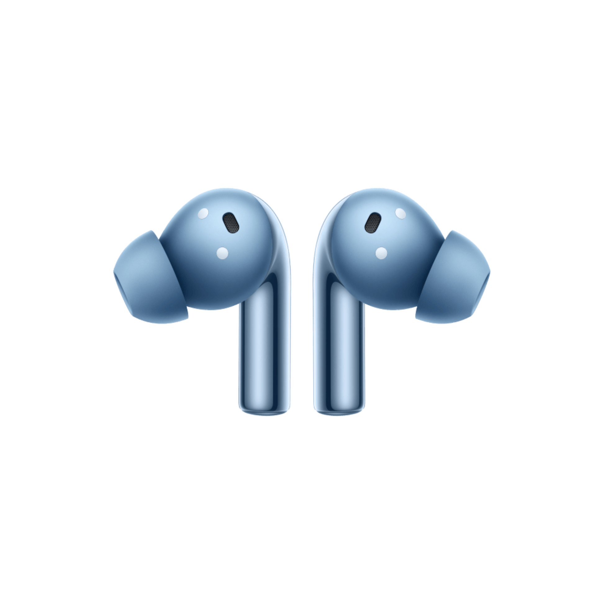 OnePlus Buds 3 Blue TWS earbuds front view showing microphone and sensor detail