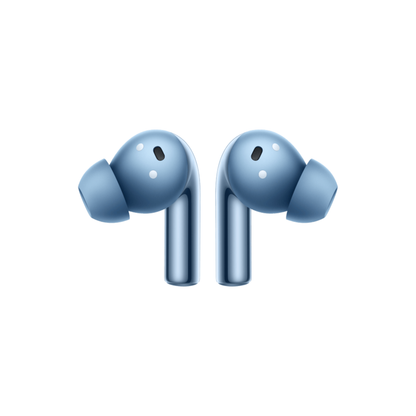 OnePlus Buds 3 Blue TWS earbuds front view showing microphone and sensor detail