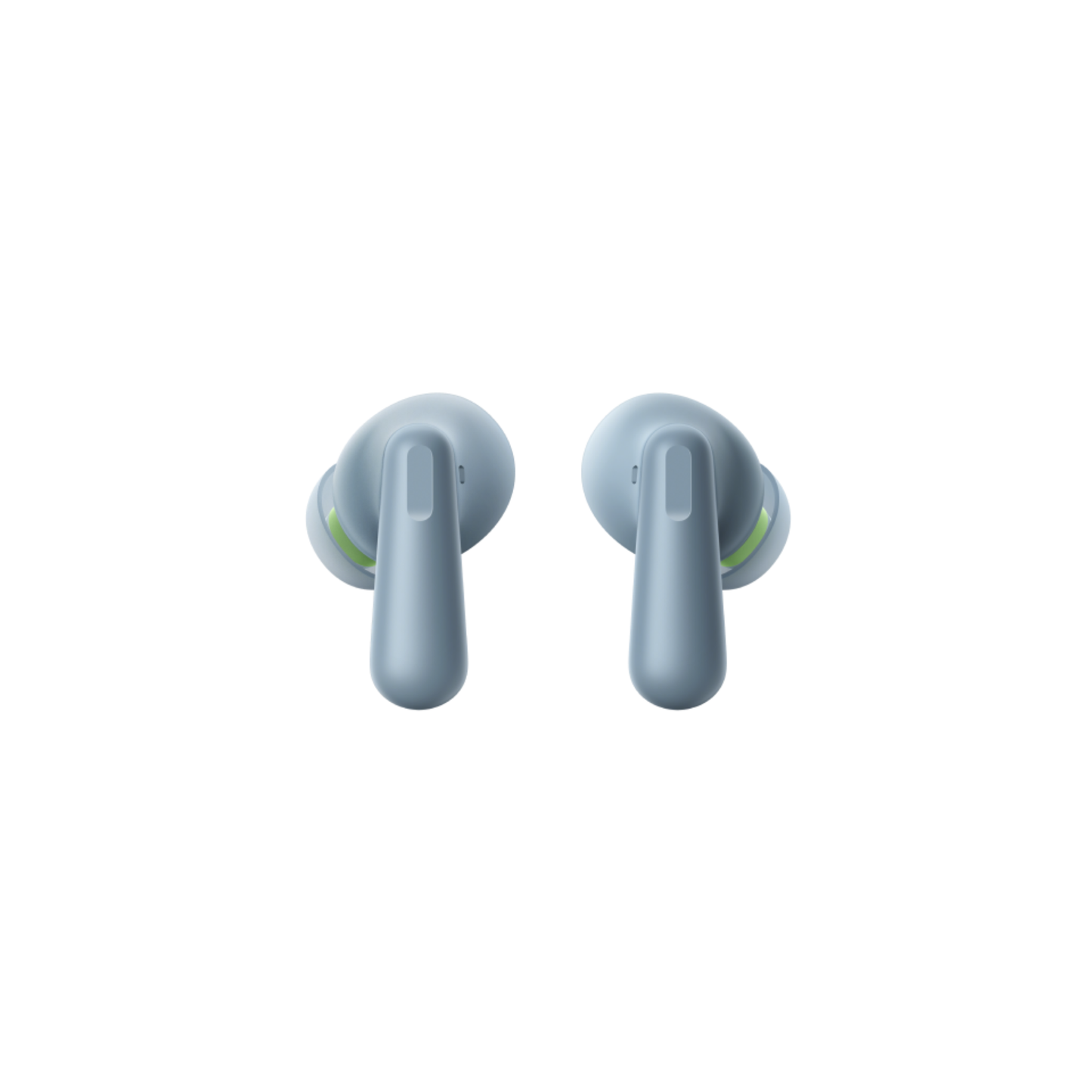 OnePlus Nord Buds 3 Blue TWS earbuds front view showing stem and green accent ring detail