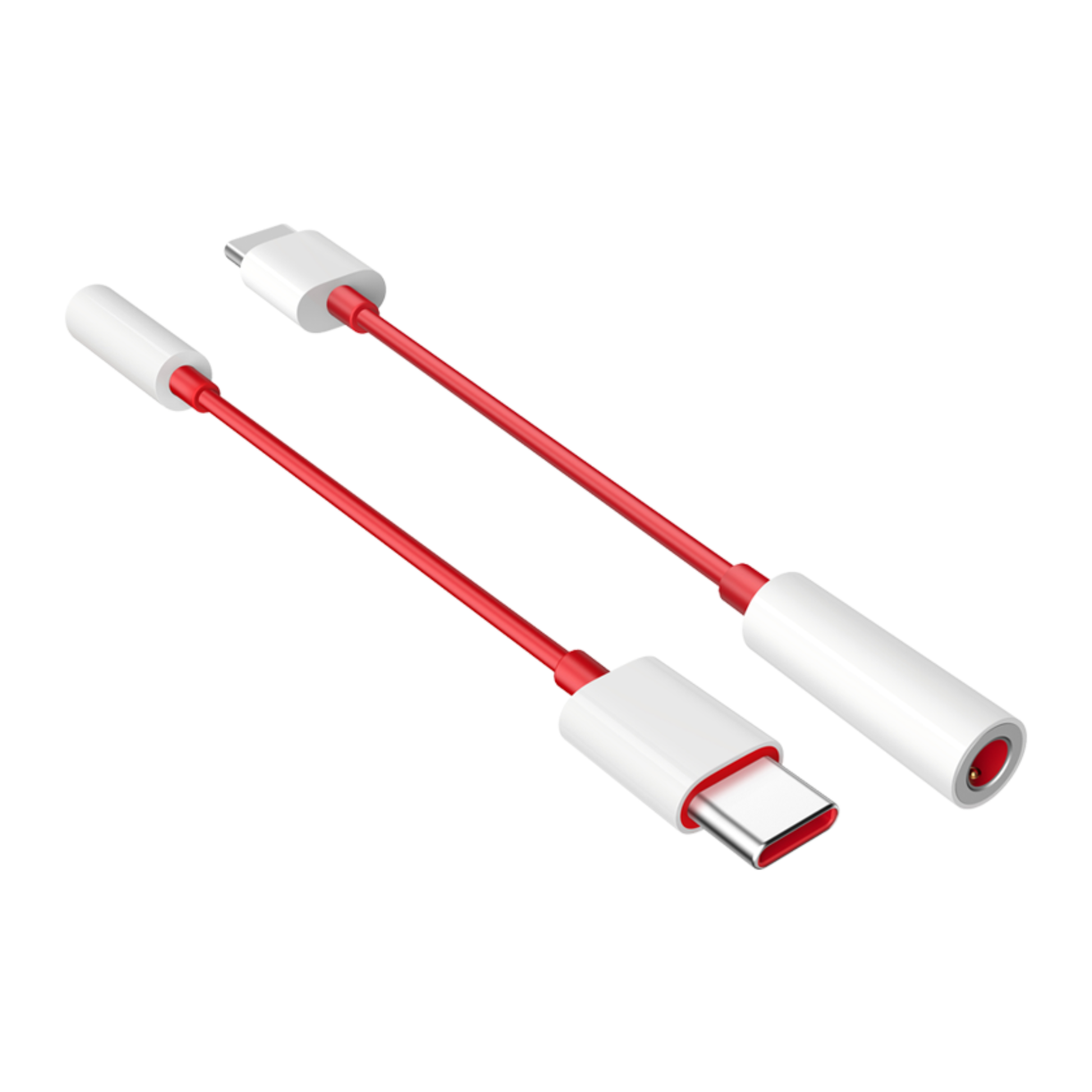 OnePlus Type-C to 3.5mm Adapter red cable with USB-C connector and 3.5mm audio jack