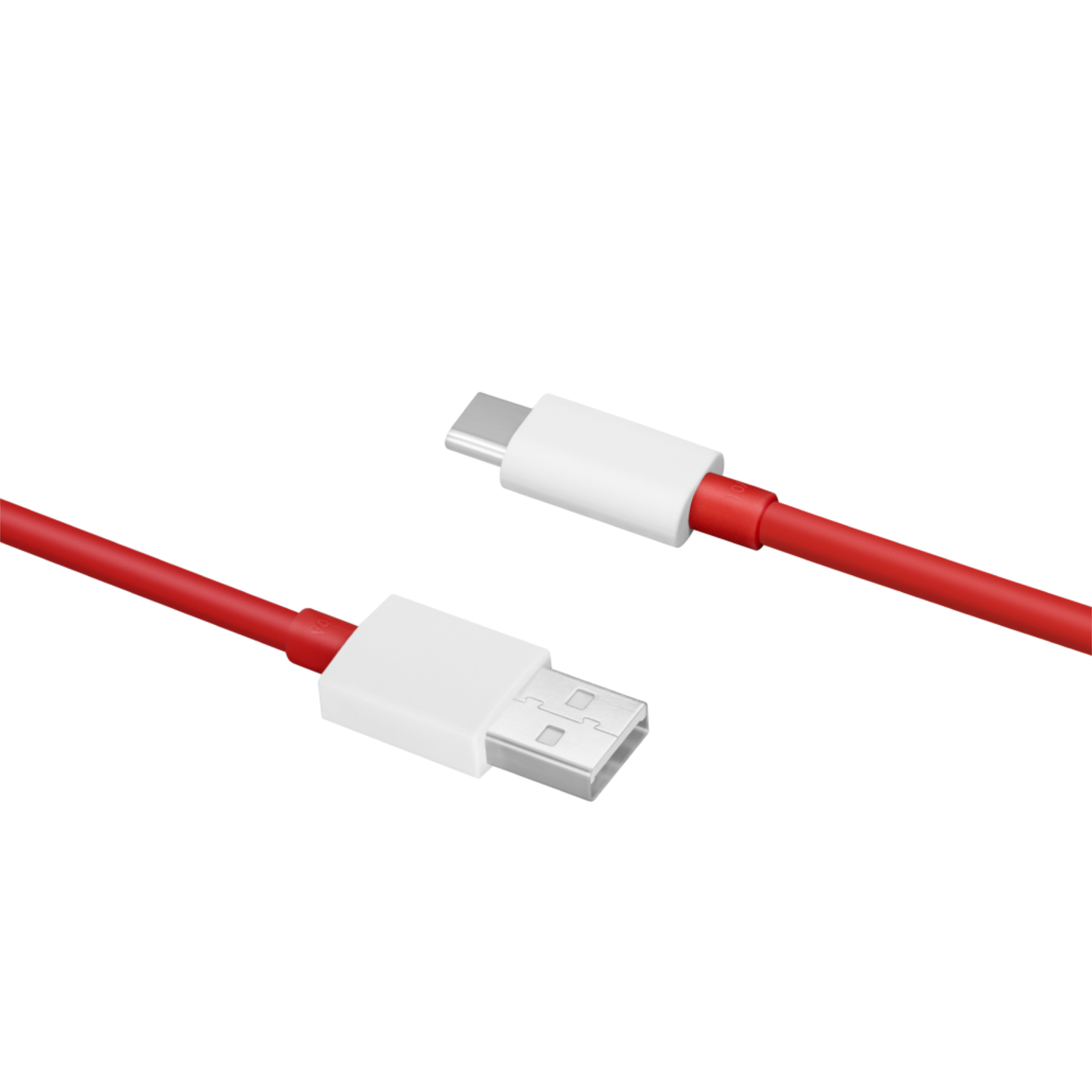 Close-up of OnePlus USB-A and Type-C connectors on the 10A 1.5M red charging cable