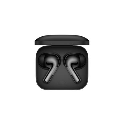 OnePlus Buds 3 Black charging case open front view with both earbuds seated inside