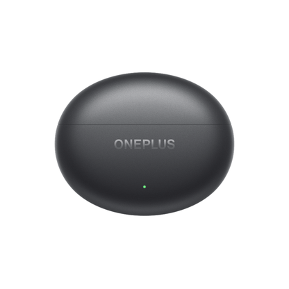 OnePlus Buds 4 Black charging case closed front view with ONEPLUS logo and LED indicator