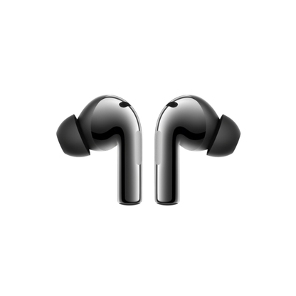 OnePlus Buds 3 Black wireless earbuds side view showing curved stem and ear tip design