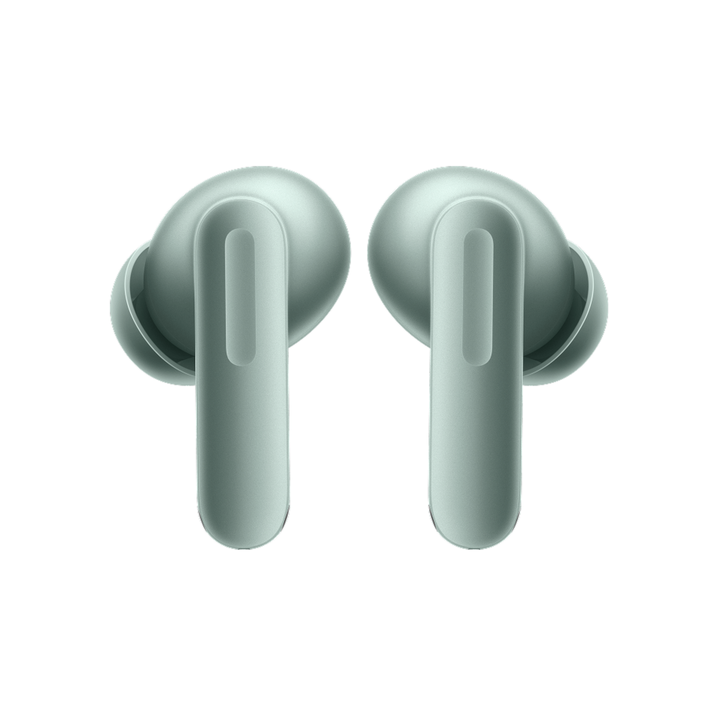 OnePlus Buds 4 Green wireless earbuds close-up showing oval stem and silicone ear tips