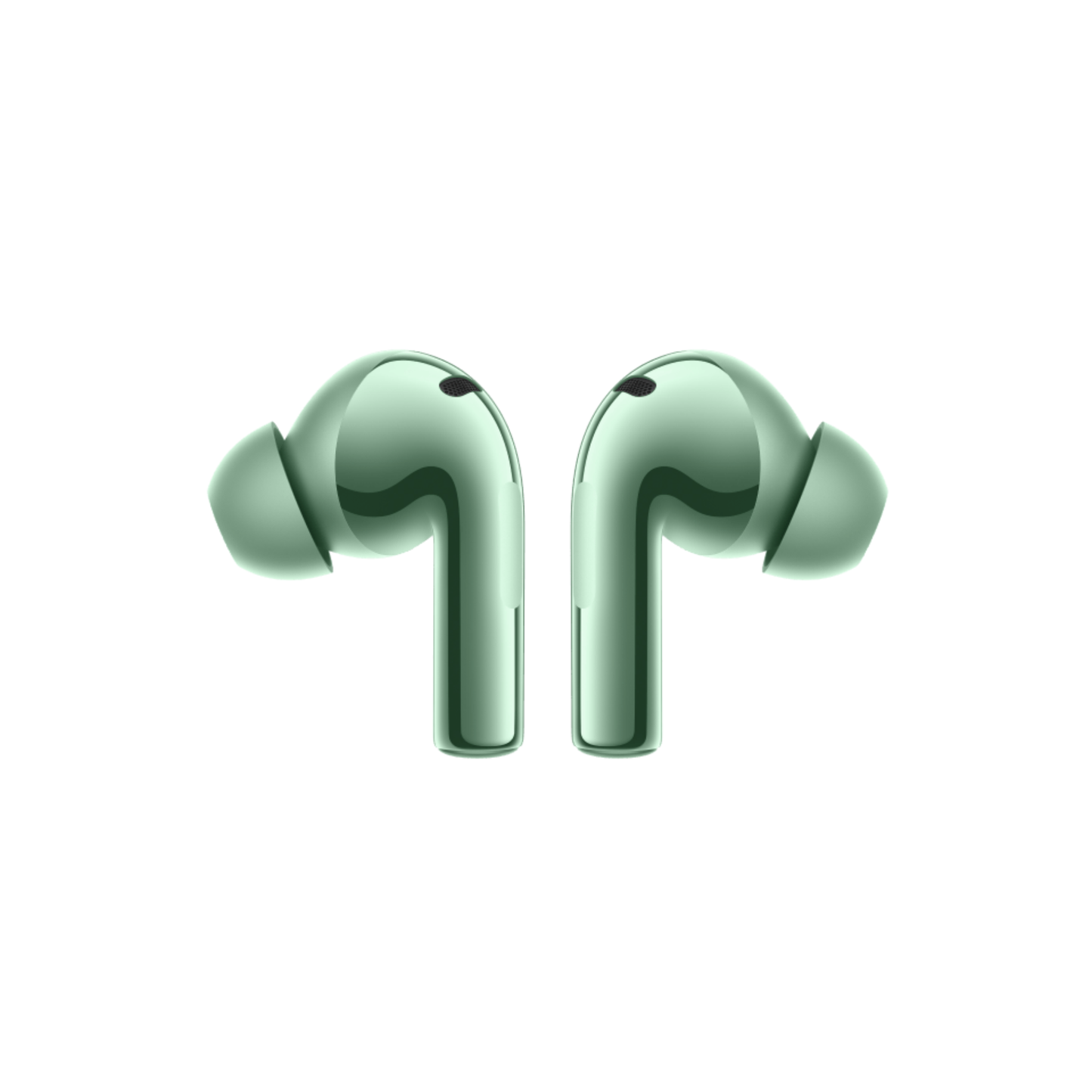 OnePlus Buds 3 Green wireless earbuds side view showing curved stem and ear tip design