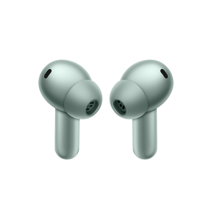 OnePlus Buds 4 Green TWS earbuds front view showing stem and ear tip design