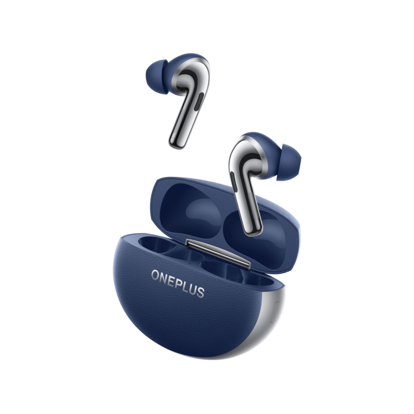 OnePlus Nord Buds 4 Pro blue wireless earbuds floating above an open charging case