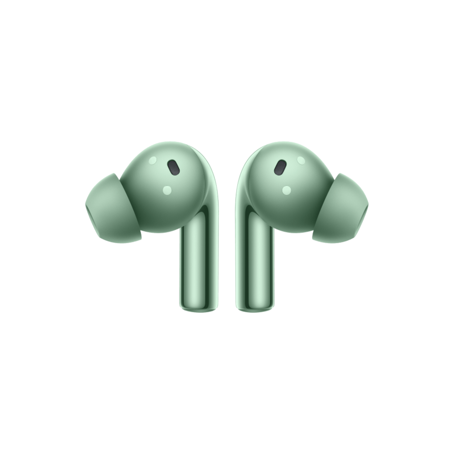 OnePlus Buds 3 Green TWS earbuds front view showing microphone and sensor detail