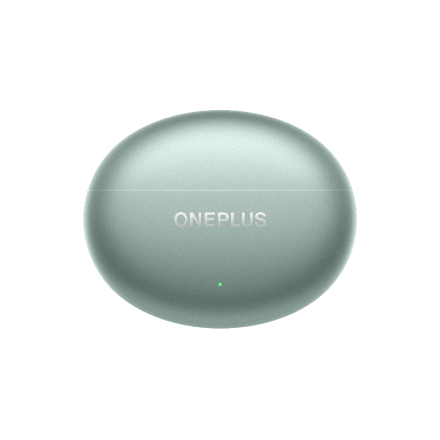 OnePlus Buds 4 Green charging case closed front view with ONEPLUS logo and LED indicator