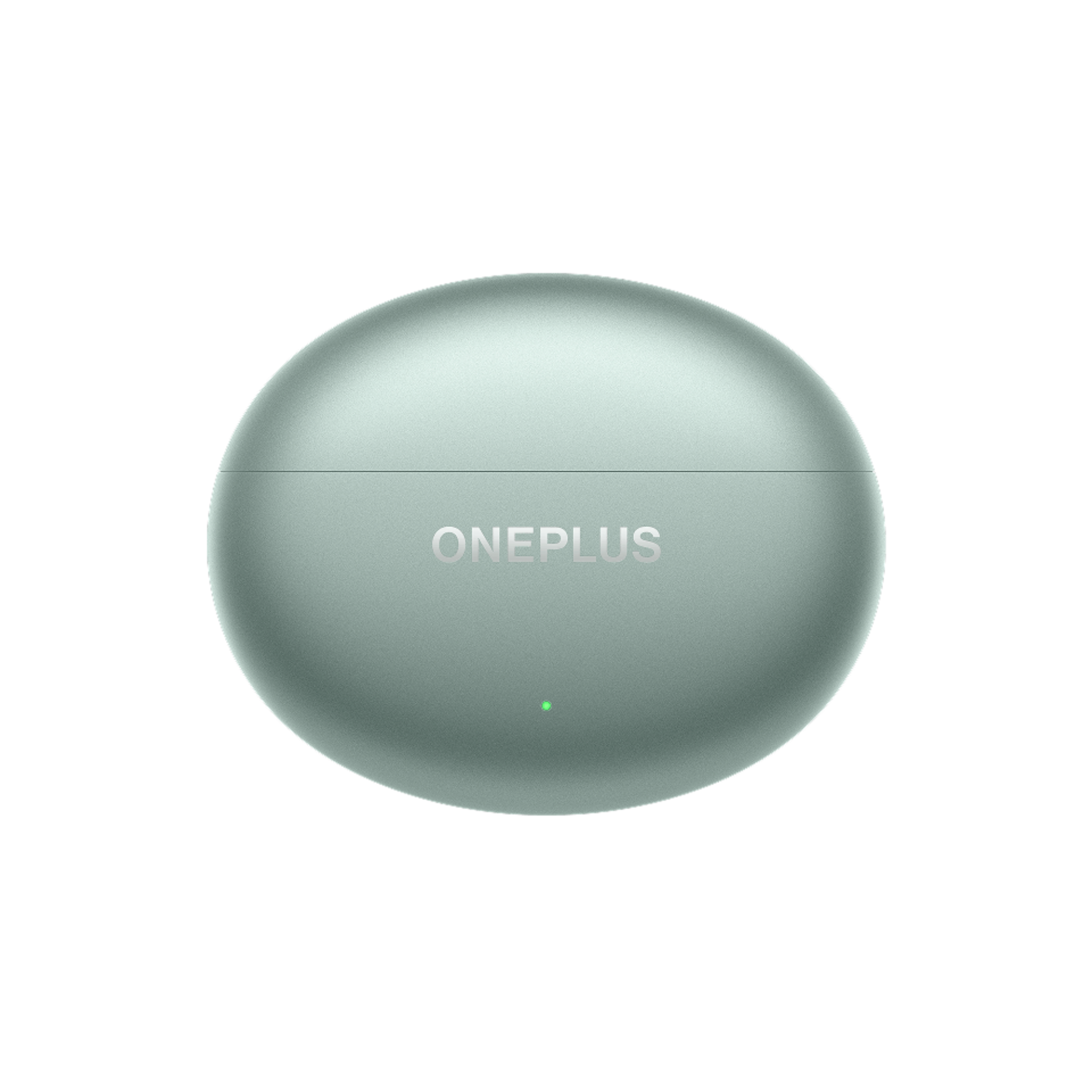 OnePlus Buds 4 Green charging case closed front view with ONEPLUS logo and LED indicator