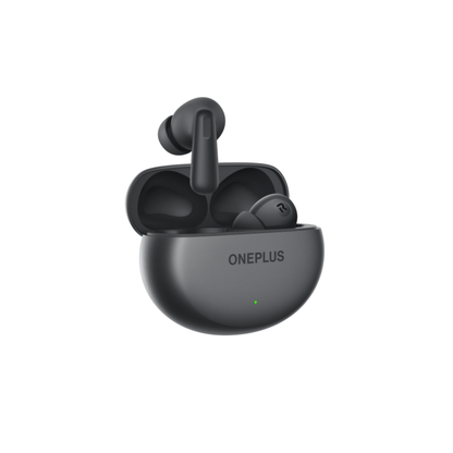 OnePlus Nord Buds 3 Black charging case open angled view with one earbud out showing ONEPLUS branding