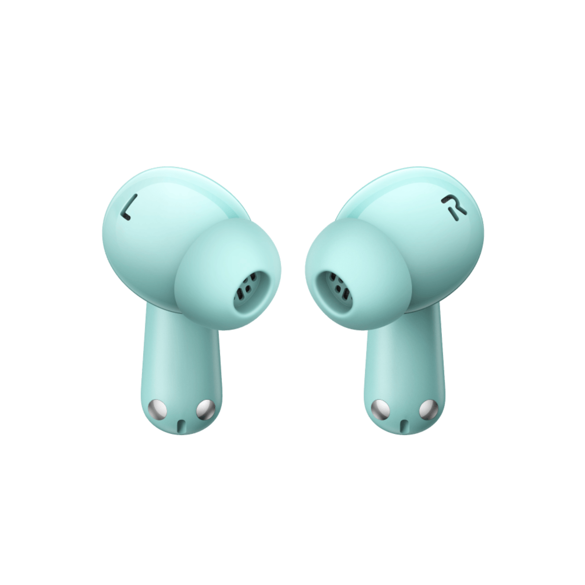 OnePlus Nord Buds 3 Pro Green wireless earbuds front view showing L and R earbud design