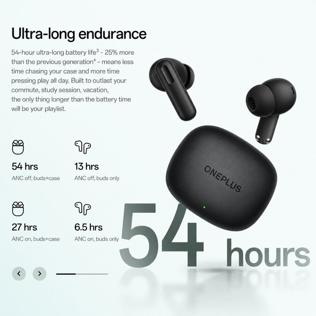 OnePlus Nord Buds 4 Wireless Bluetooth Earbuds | 54H Battery | 12mm Dynamic Drivers | AI Noise Cancellation | Spatial Audio | Bluetooth 6.1